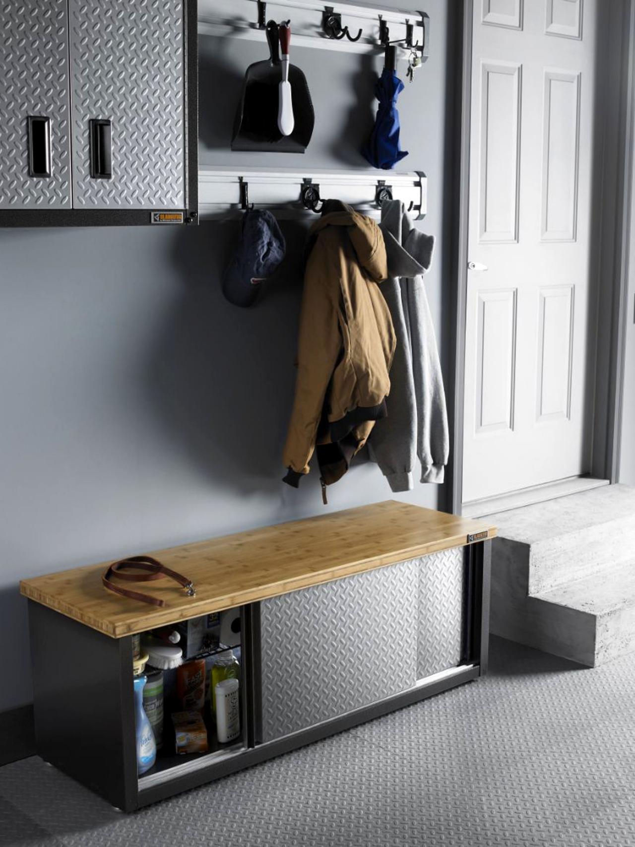 wooden garage bench