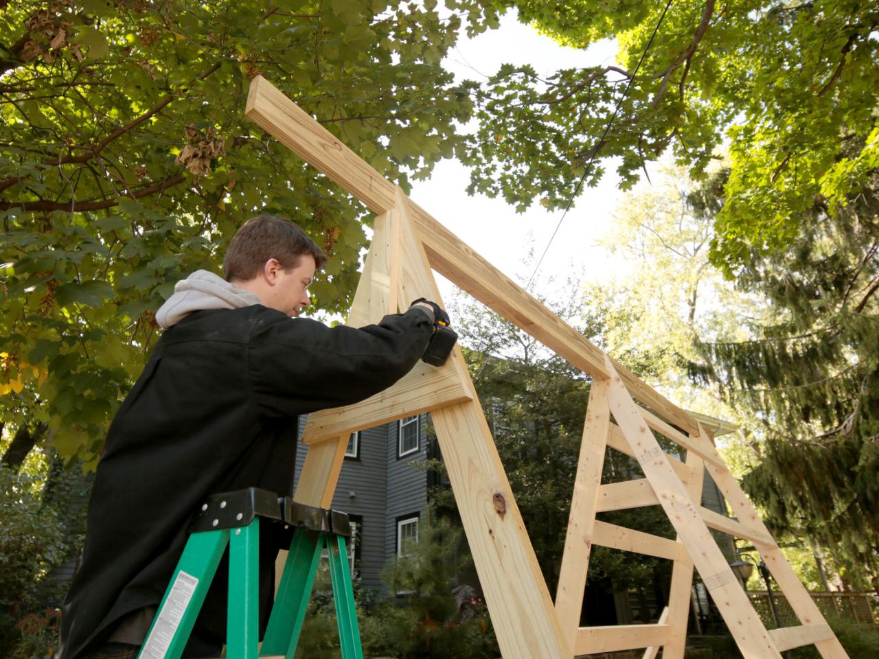 Build a Combination Swing Set, Playhouse and Climbing Wall | how-tos | DIY