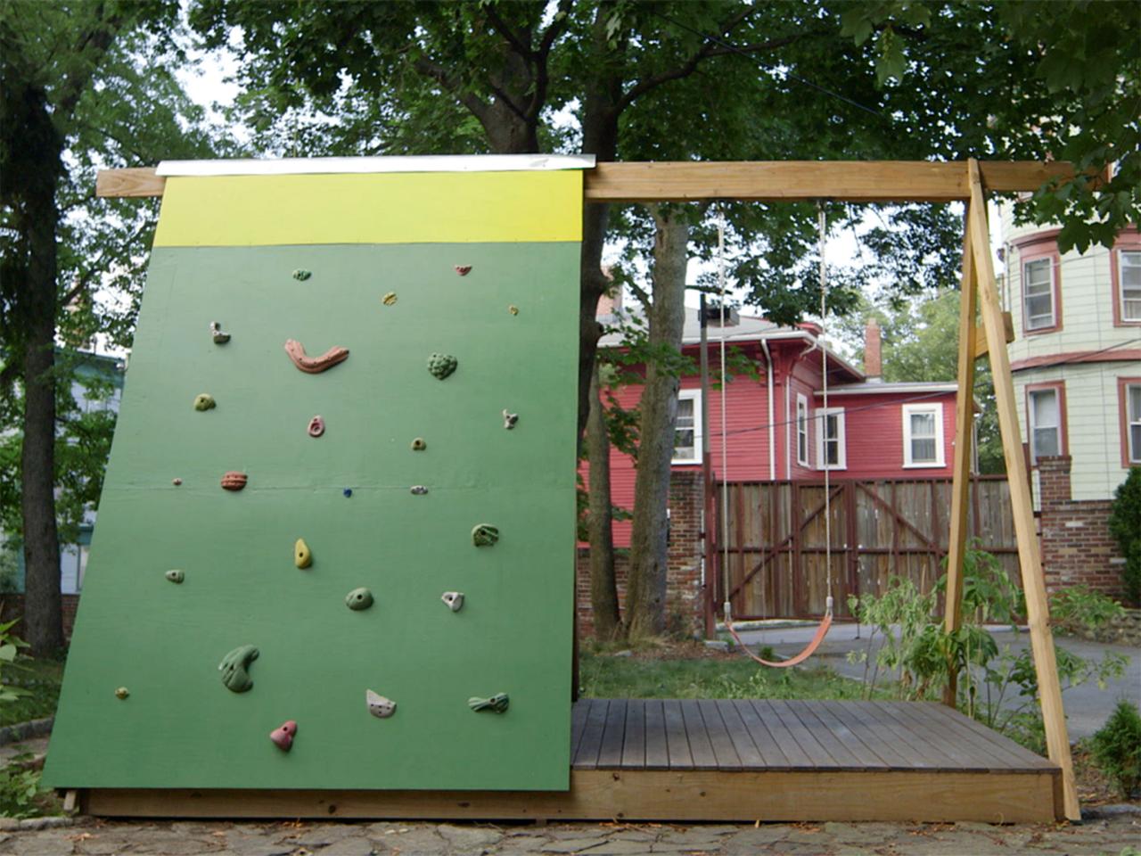 Build A Combination Swing Set Playhouse And Climbing Wall How