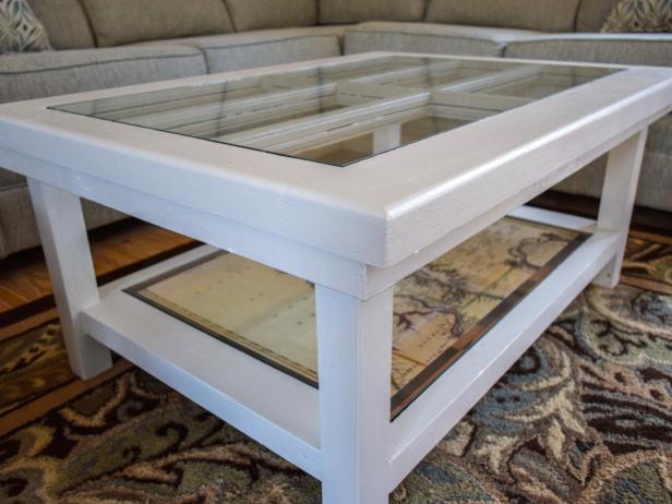 An Upcycled Door Becomes a Glass-Top Coffee Table | DIY Home Decor and 