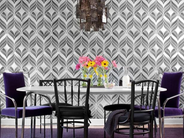 50 Trendy Gray Rooms: Dining Room With Geometric Wallpaper 50 Trendy Gray Rooms: Dining Room With Geometric Wallpaper