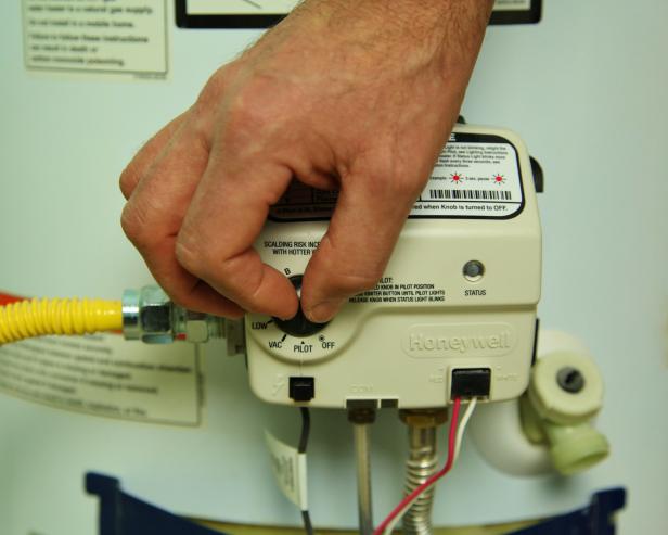 Turning the thermostat to pilot turns off the burner on a gas water heater.
