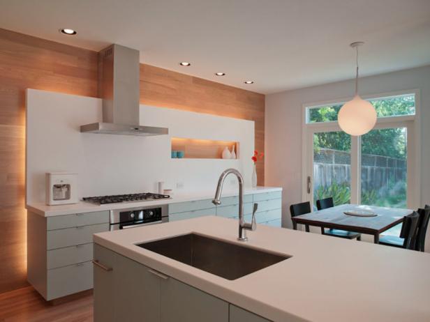 Modern Kitchen With Wood Accent Wall Modern Kitchen With Wood Accent Wall