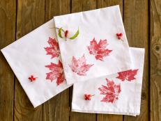 Napkins with leaves printed on them