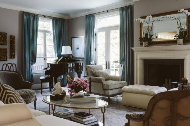 Sophisticated Living Room with Piano and Fireplace Sophisticated Living Room with Piano and Fireplace