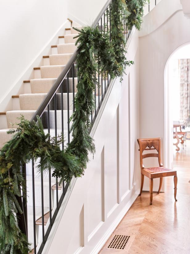 Evergreen Garland on Stairs Evergreen Garland on Stairs
