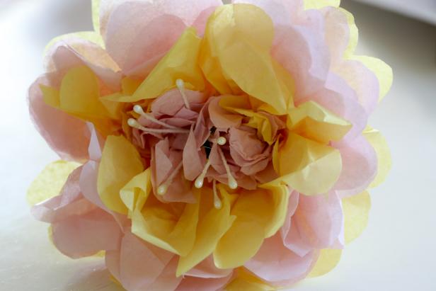 The Tissue Paper Peonies are Formed The tissue paper petals are teased apart to form the flower.