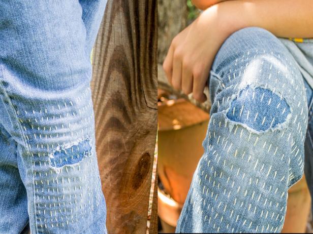 Patch Hole Jeans with Sashiko Mending Patch Hole Jeans with Sashiko Mending