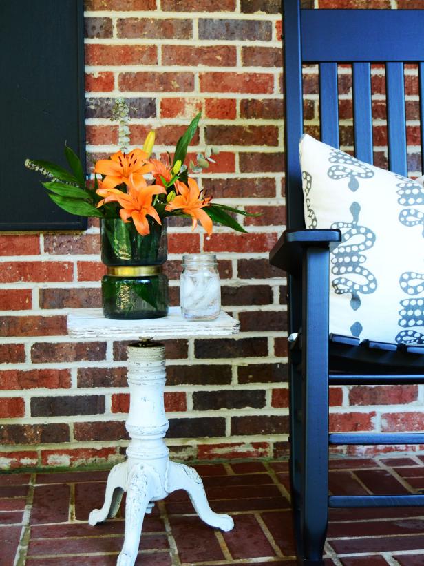 Upcycled Piano Stool Used as Porch Side Table Upcycled Piano Stool Used as Porch Side Table