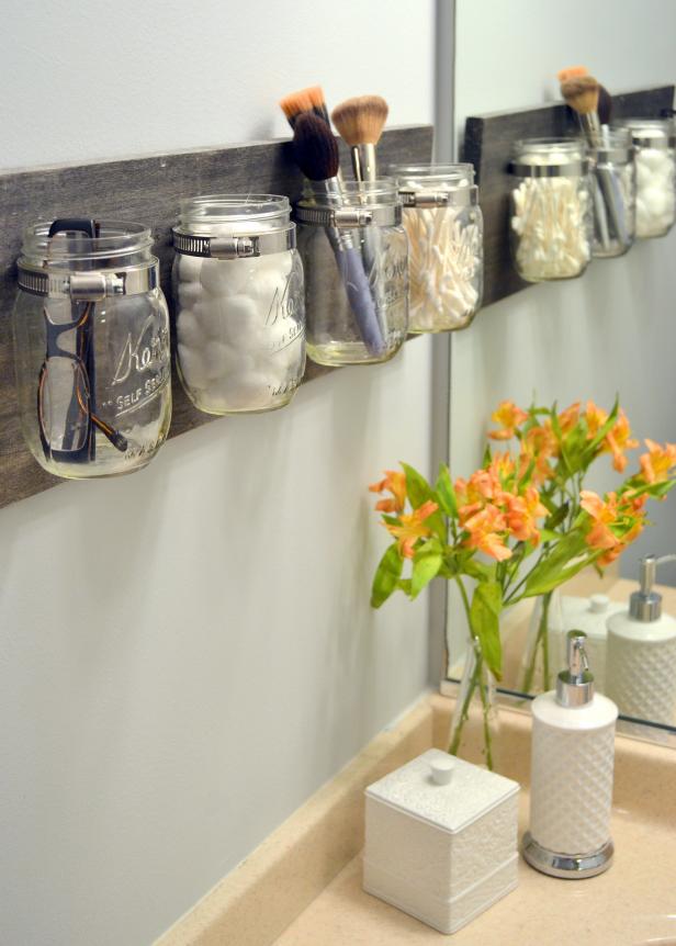 Small Bathroom Storage with Mason Jars Small Bathroom Storage with Mason Jars