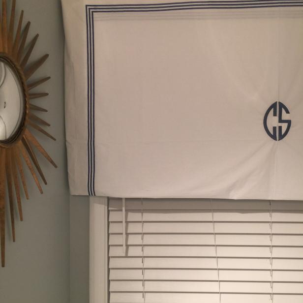 Monogrammed White and Blue Valance Monogrammed White and Blue Valance