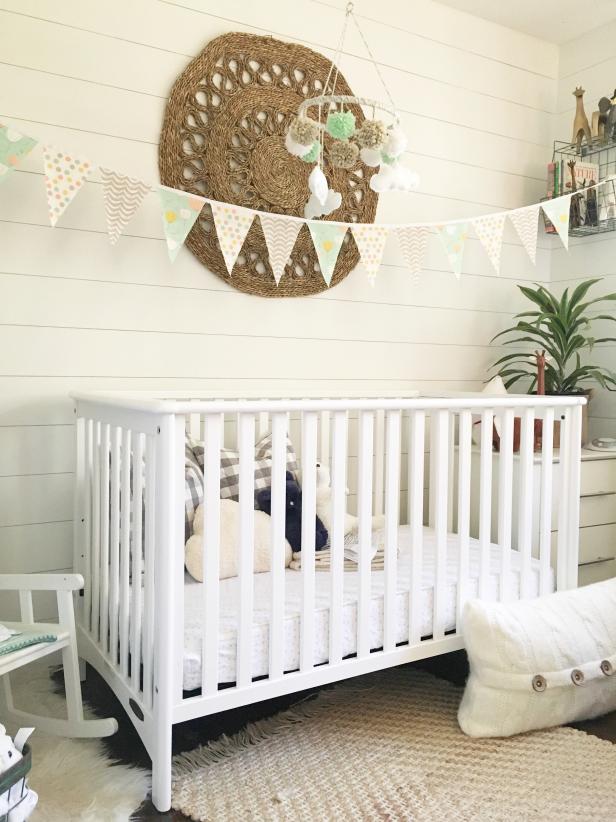 Transitional Nursery with DIY Shiplap Walls and Organic Wall Art Transitional Nursery with DIY Shiplap Walls and Organic Wall Art