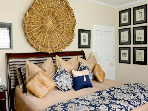 Handwoven Basket Above Bed in Master Bedroom Handwoven Basket Above Bed in Master Bedroom