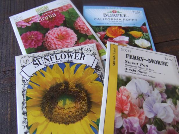 Sunflower, Zinnia, California Poppy and Sweet Pea Seed Packets