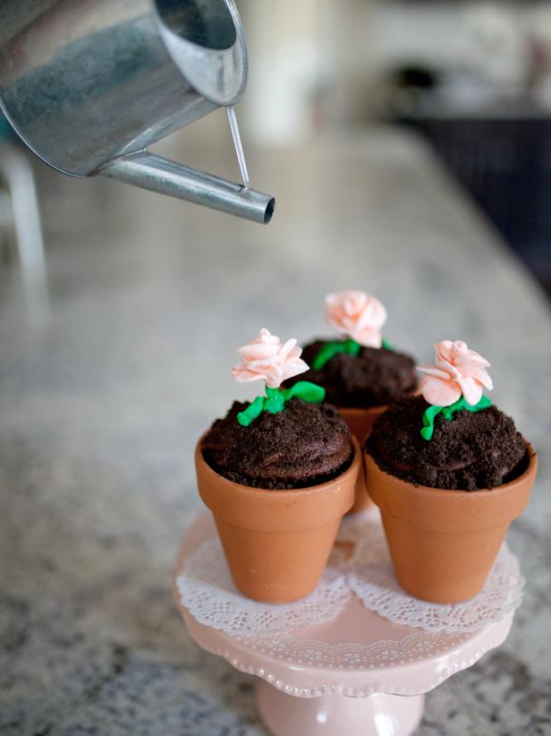 Enchanting Rose Garden Cupcakes Chocolate Cupcakes in Terra Cotta Pots With Fondant Roses