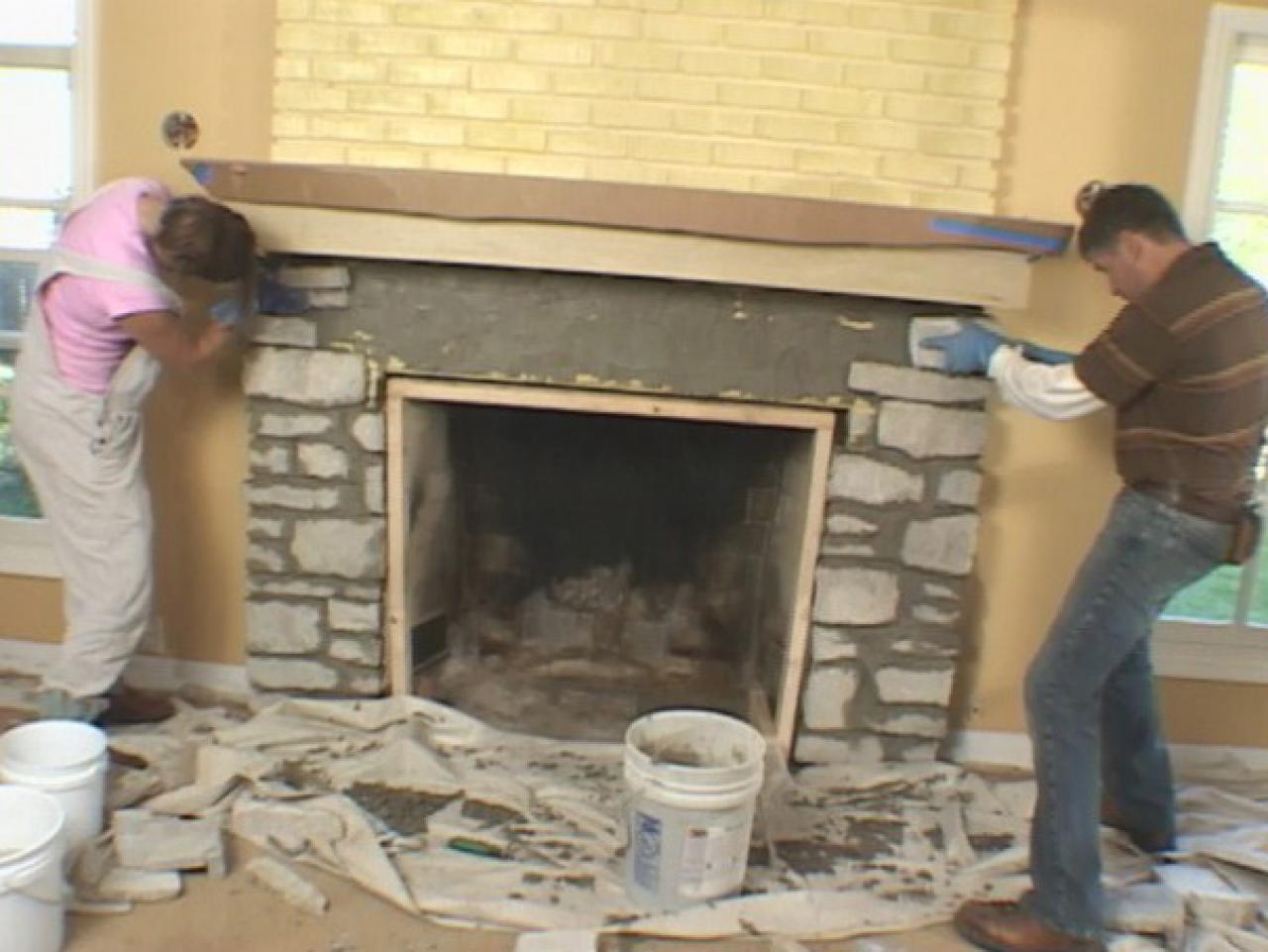 A Fireplace Mantel And Add Stone Veneer, How To Lay Natural Stone Fireplace