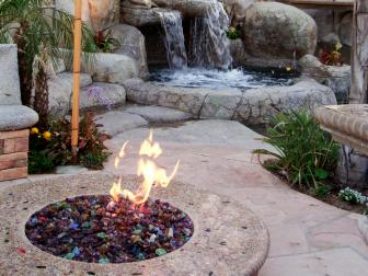 Outdoor Fire Pit and Waterfall