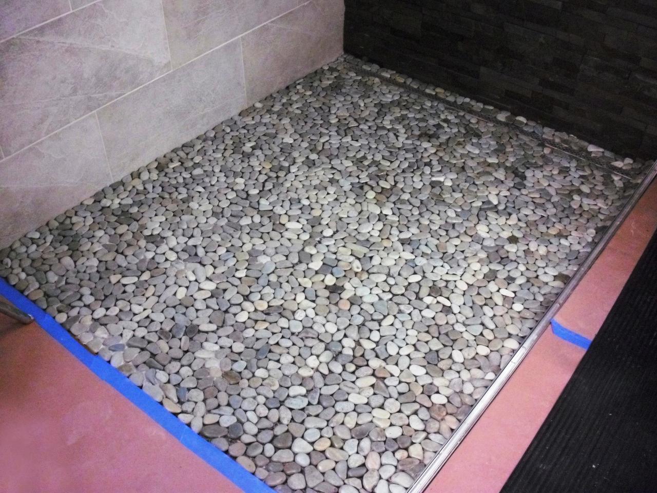 How To Lay A Pebble Tile Floor, How Do You Grout A Pebble Shower Floor