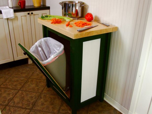 Butcher Block Countertop, Kitchen Trash Can Cabinet Ideas