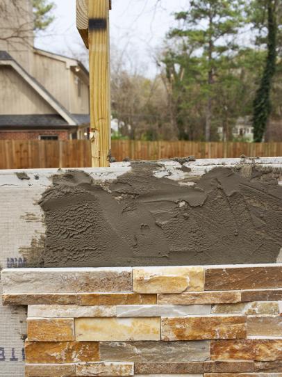 How To Build An Outdoor Stacked Stone, How To Put Stacked Stone Over Brick Fireplace