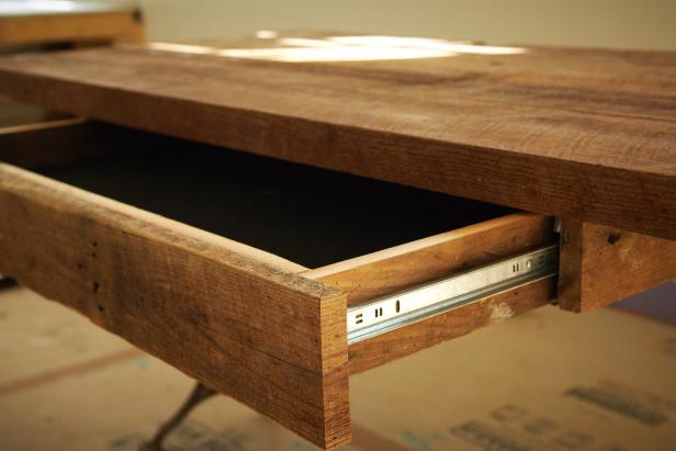 Adding a desk drawer is a good way to maximize storage. Approximately 16' of reclaimed 1x4 will be needed to create a 24&quot; x 12&quot; drawer.
