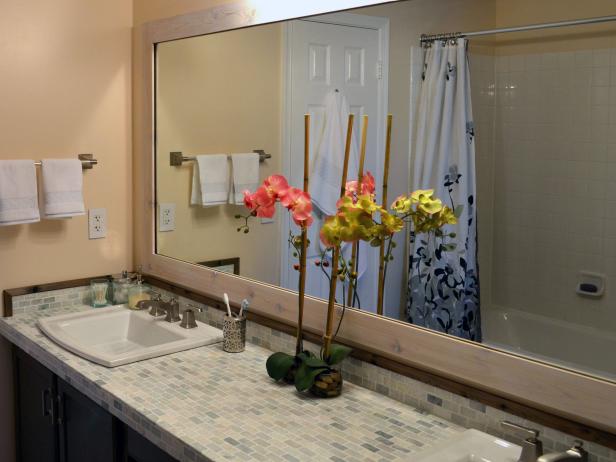 Add A Wood Frame Around Plain Mirror, Mosaic Tile Around Bathroom Mirror Diy