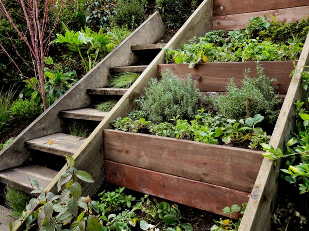 This is an outdoor stairs retaining wall used for flower beds in the garden.