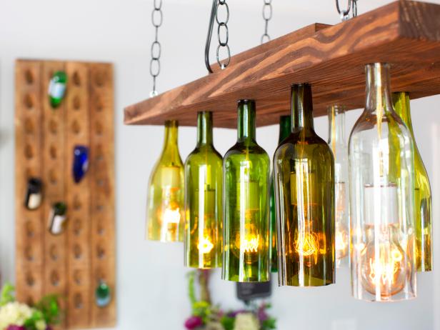 Diy Home Lighting Ideas, Wine Bottle Light Fixture. 