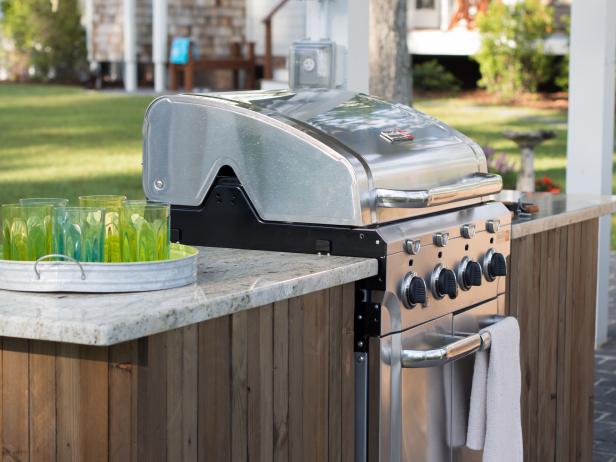 DIY Network's Blog Cabin 2013 is a circa-1892 coastal cottage located along the Crystal Coast in North Carolina. The home has been remodeled, based on online voters' selections, and will be given away to one lucky winner in a home sweepstakes in Fall 2013. Pictured is the outdoor kitchen.