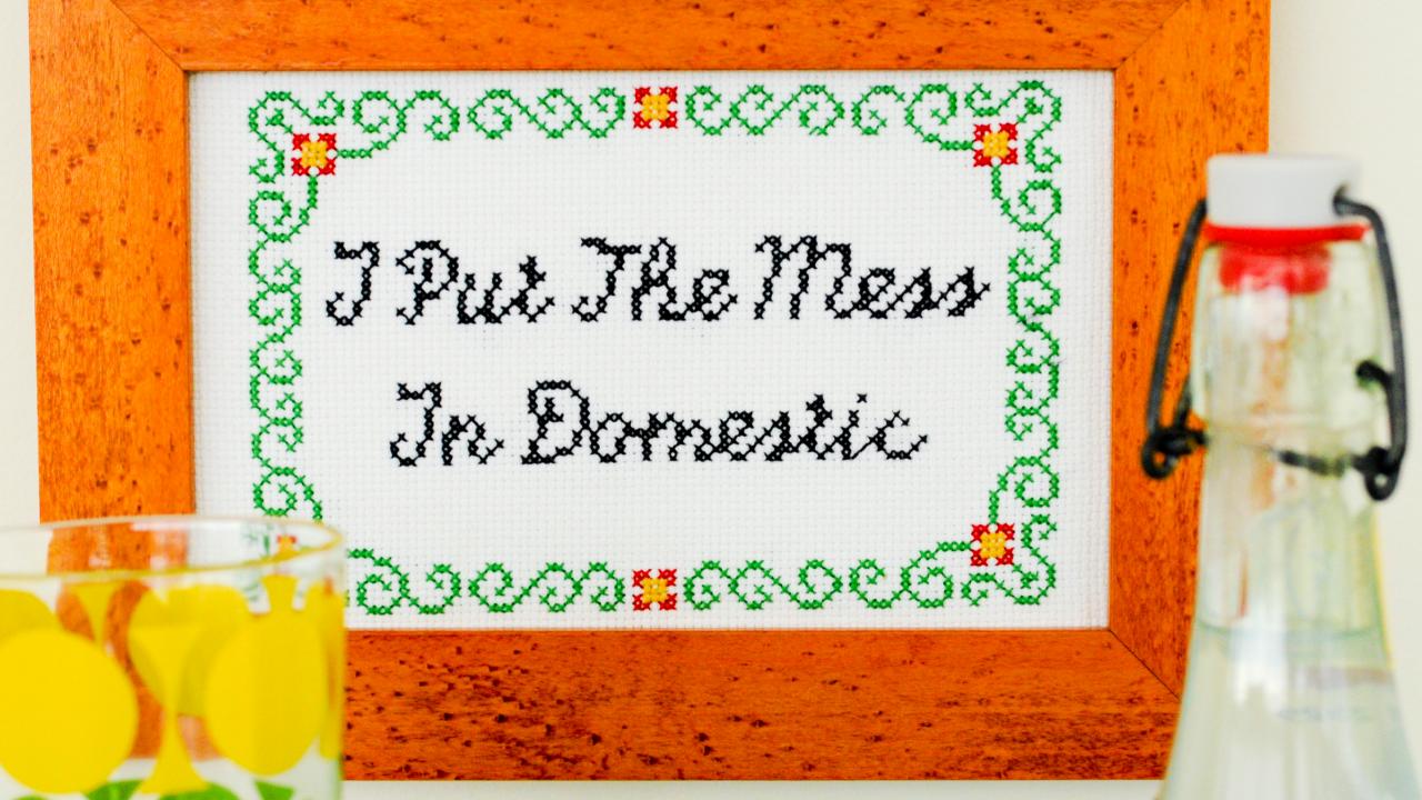 Free Subversive Cross Stitch Pattern: I Put the Mess in Domestic