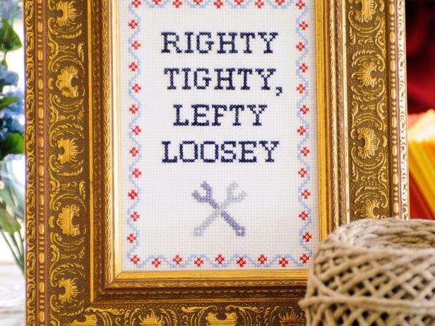 Free Downloadable Cross Stitch Pattern: Righty Tighty, Lefty Loosey | HGTV