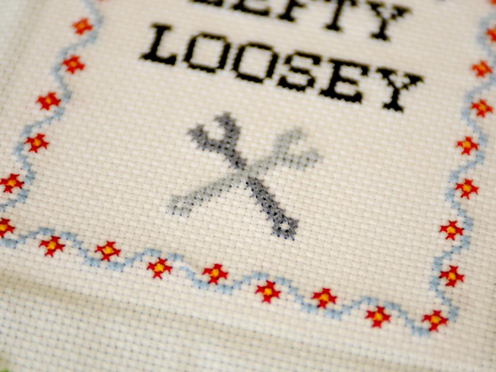 Free Downloadable Subversive Cross Stitch Pattern: Righty Tighty, Lefty Loosey | DIY