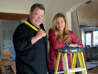 As seen on DIY Network's The William Shatner Project, William Shatner, holding a sledge hammer he previoulsy used to break a wall, and his wife Liz pause in their Studio City living room during construction. The extensive remodeling includes the Shatners' house's porche, entry way, living and dining rooms, media room, and an entirely new kitchen.