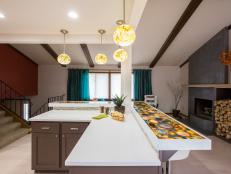 The Bauer’s finished kitchen, as seen on DIY Network's original series I Hate My Kitchen, now has a stylish and fun new look. The redesigned space showcases a range of materials from agate to stainless steel and does so with a wide open contemporary design scheme.  After # 07  (after)