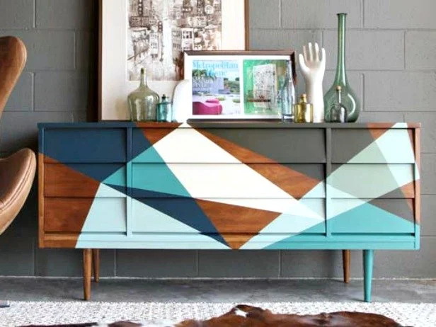 How to Paint a Block Pattern on a Midcentury-Mod Credenza | HGTV