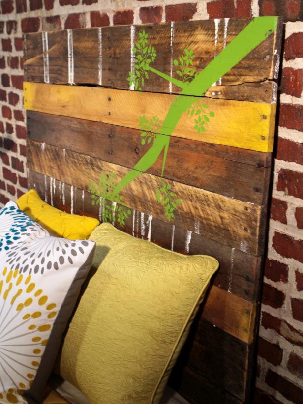 Finish by hanging the pallet headboard on the wall or attaching it to the bed frame