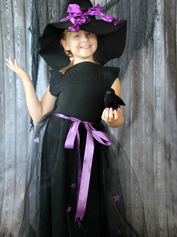 How to Make an Upcycled Halloween Witch Costume with Hat for Kids | how