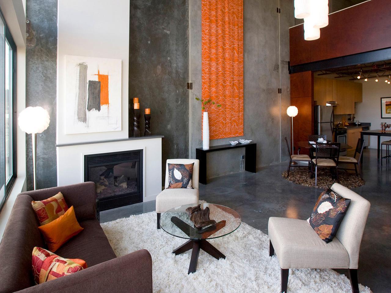 Home Living Room Design With Orange Sofa