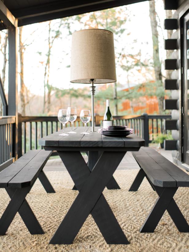 How to Makeover a Plain Picnic Table and Add Lighting 
