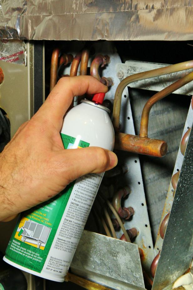 Spray the evaporator coil with a commercially available coil cleaning spray.