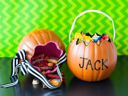 Turn Faux Pumpkins Into Candy Buckets