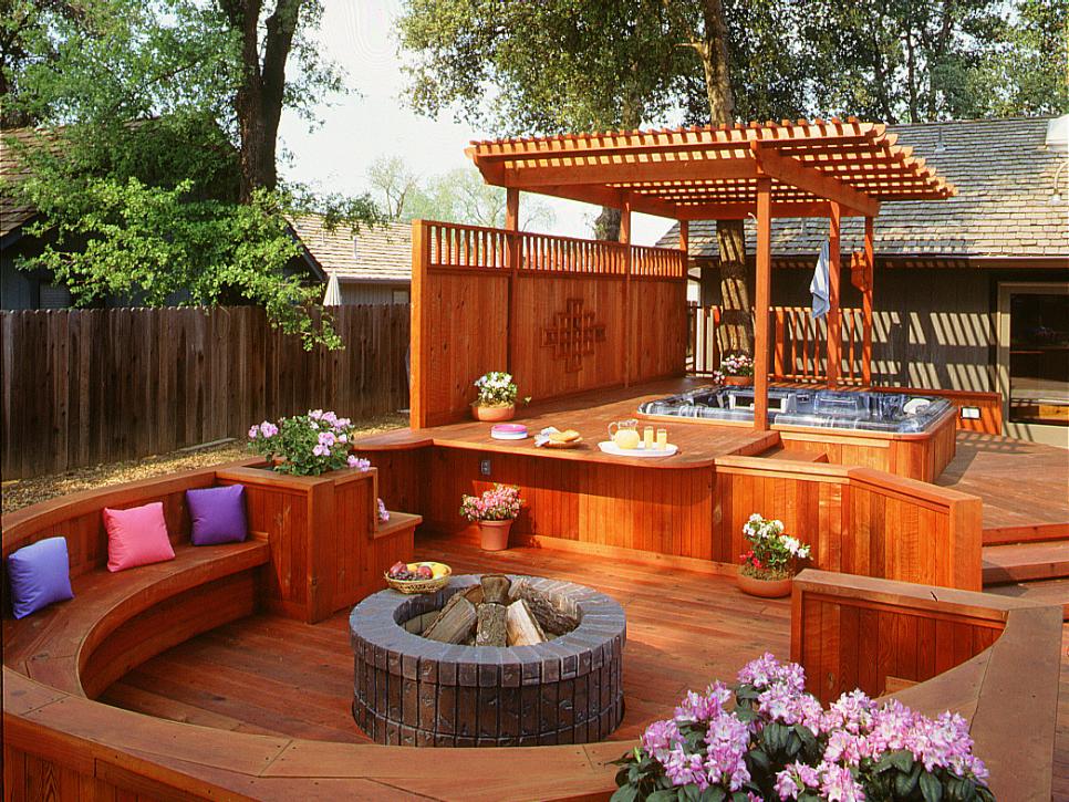 Backyard decks with fire pit