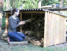 Learn how to build an outdoor firewood shelter to keep logs dry.