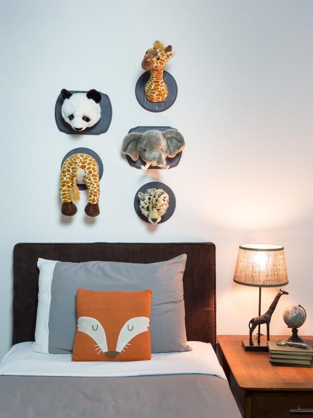 wall mounted stuffed animal heads