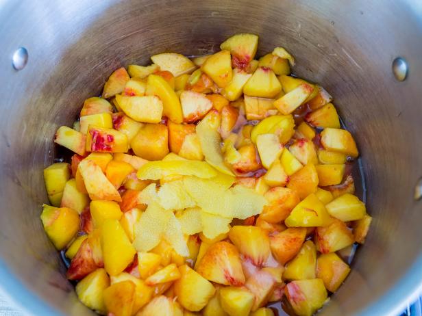 Chopped Peaches and Lemon Zest in a Pot