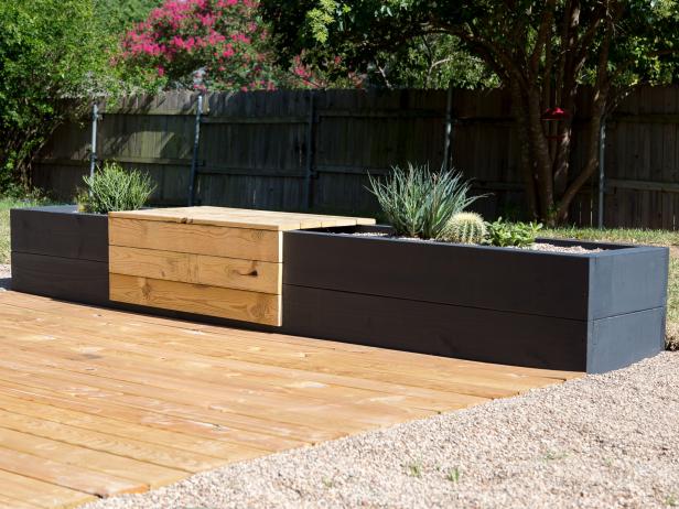Modern Planter Box And Bench Combo, Make Own Wooden Planters