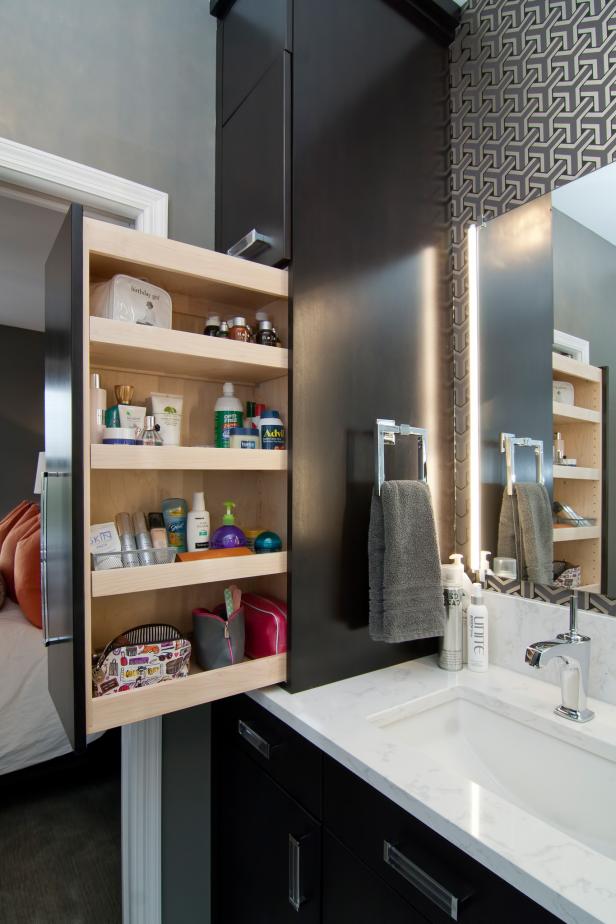 Small Space Bathroom Storage Ideas, Vanity Mirror Cabinet With Side Pullouts