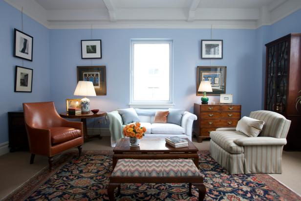 Brown and Blue Transitional Lining Room | DIY