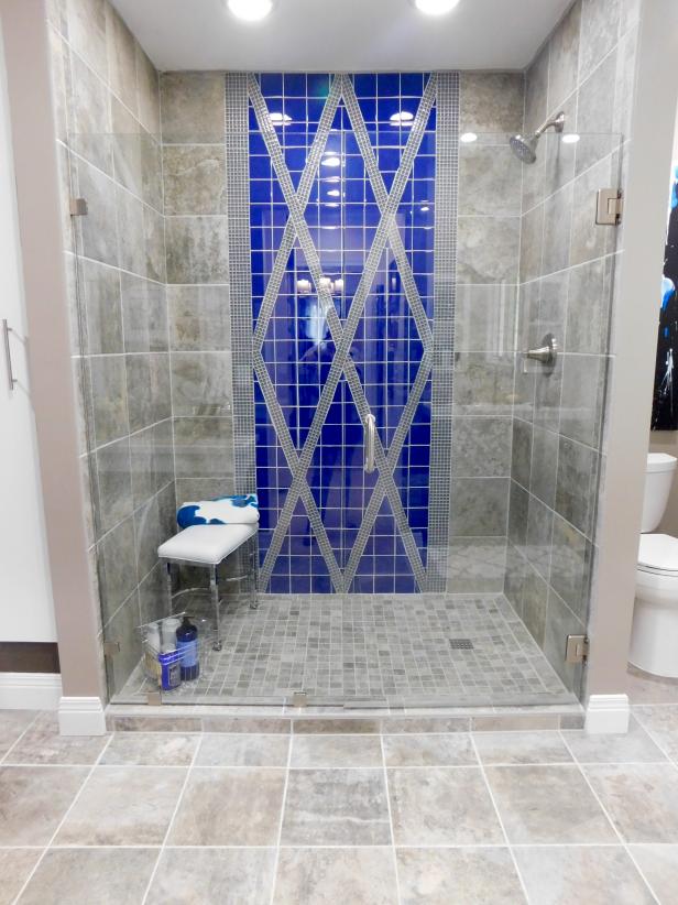 Eclectic Shower with Blue Tiles | DIY