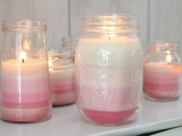 Pink ombre candles for Valentine's Day.